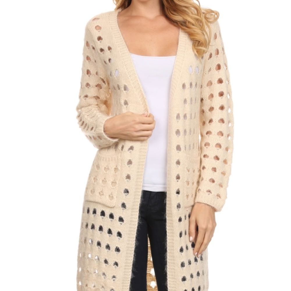 Trendy Knit Open Trench Cardigan With Pockets